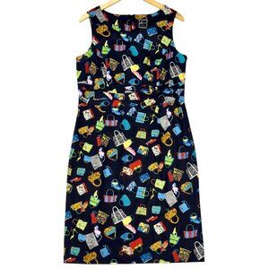 Lennie LNY Black Multicolor Handbag Purse Shoes Novelty Sheath Dress Bow Size 14